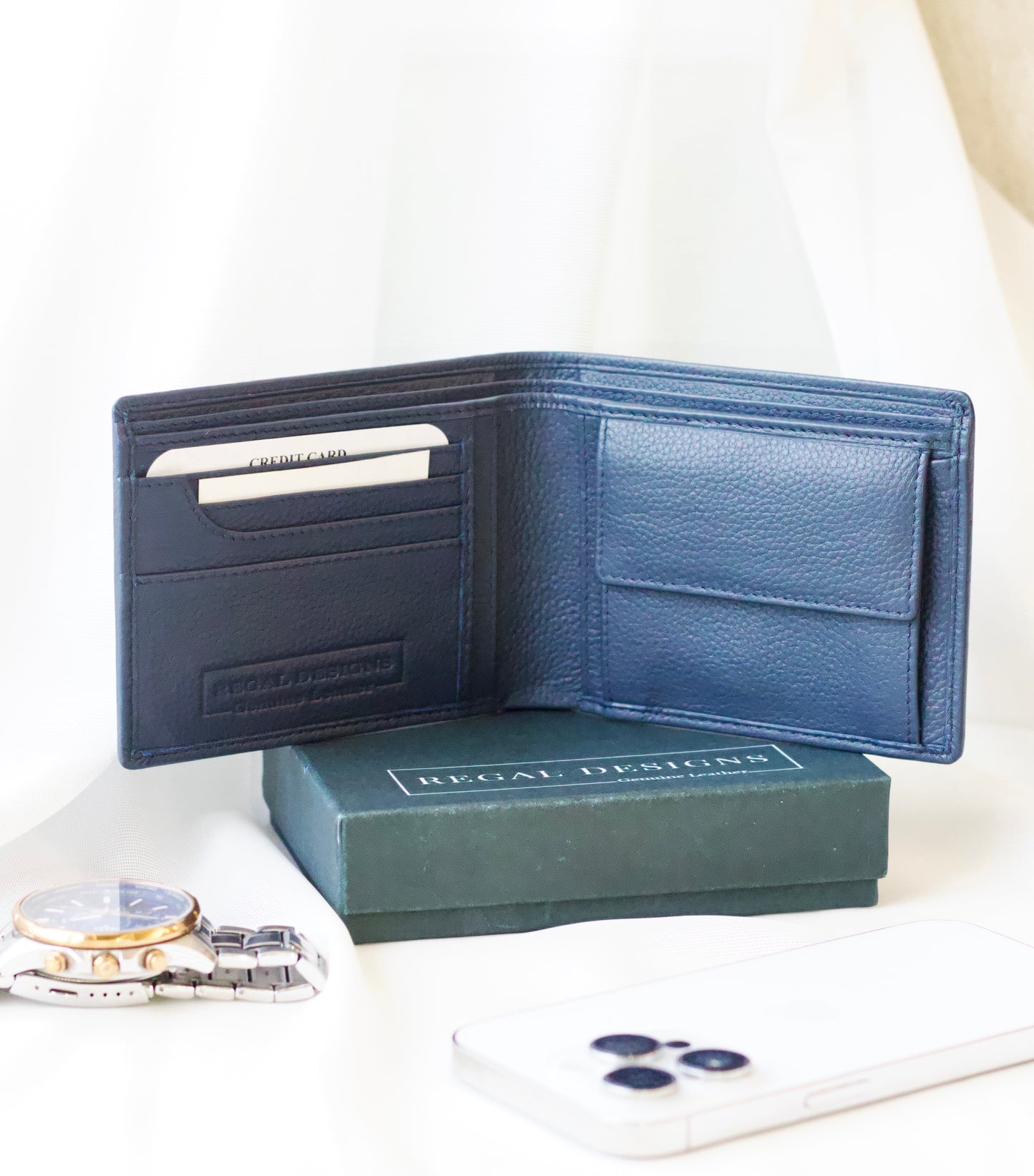 Men's Blue Wallet in Capri Nappa Leather without Album