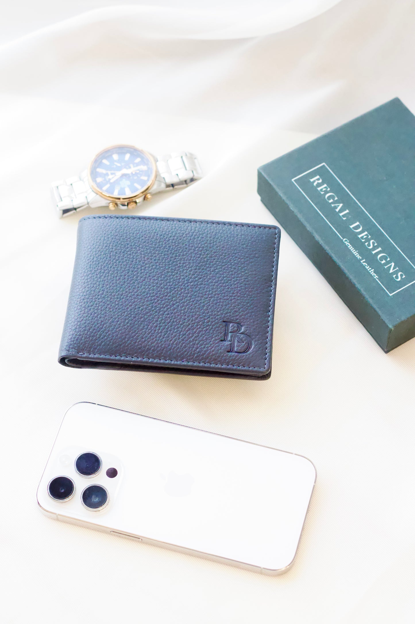 Men's Blue Wallet in Capri Nappa Leather without Album