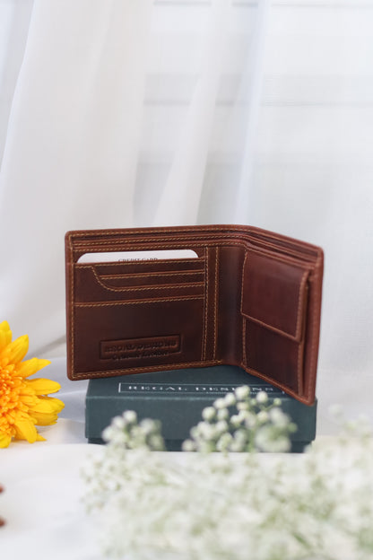 Men's Cognac Wallet in VT Pull up Leather without Album