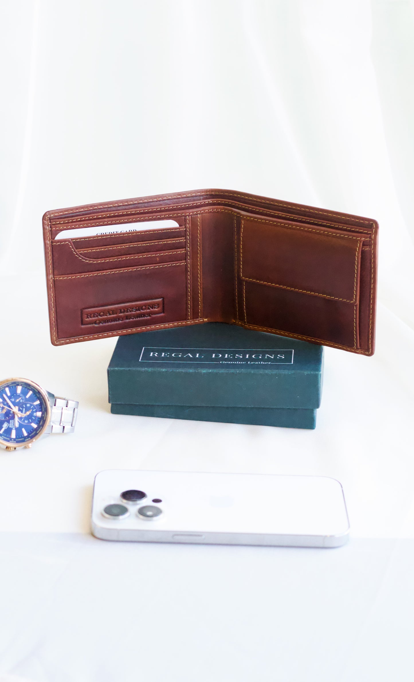 Men's Cognac Wallet in VT Pull up Leather without Album