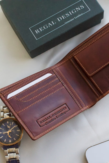 Men's Cognac Wallet in VT Pull up Leather without Album