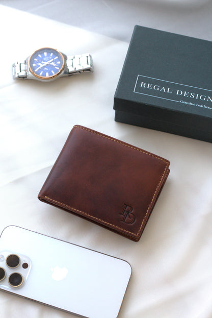 Men's Cognac Wallet in VT Pull up Leather with Album