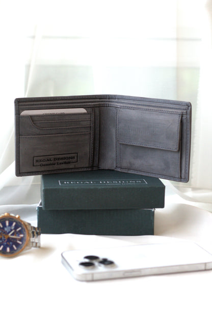 Men's Petrol Blue Classic Hunter Leather Wallet without Album