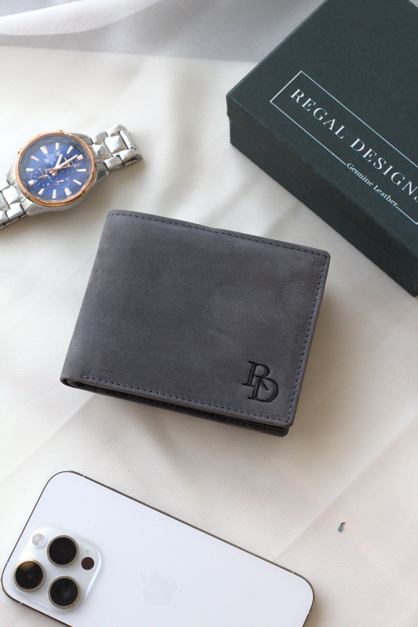 Men's Petrol Blue Classic Hunter Leather Wallet with Album