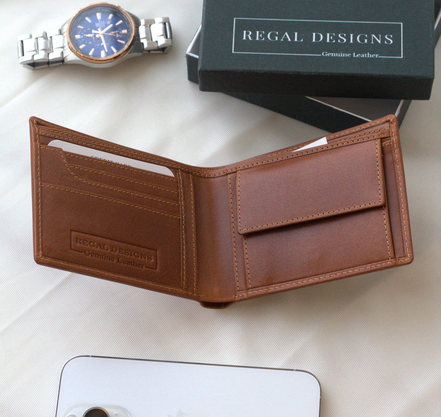 Men's Tan Wallet in Buff Pull up Leather Without Album